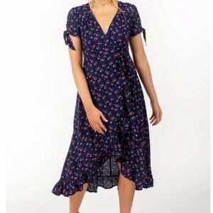 Francesca's Collections Navy Blue Floral Wrap Dress